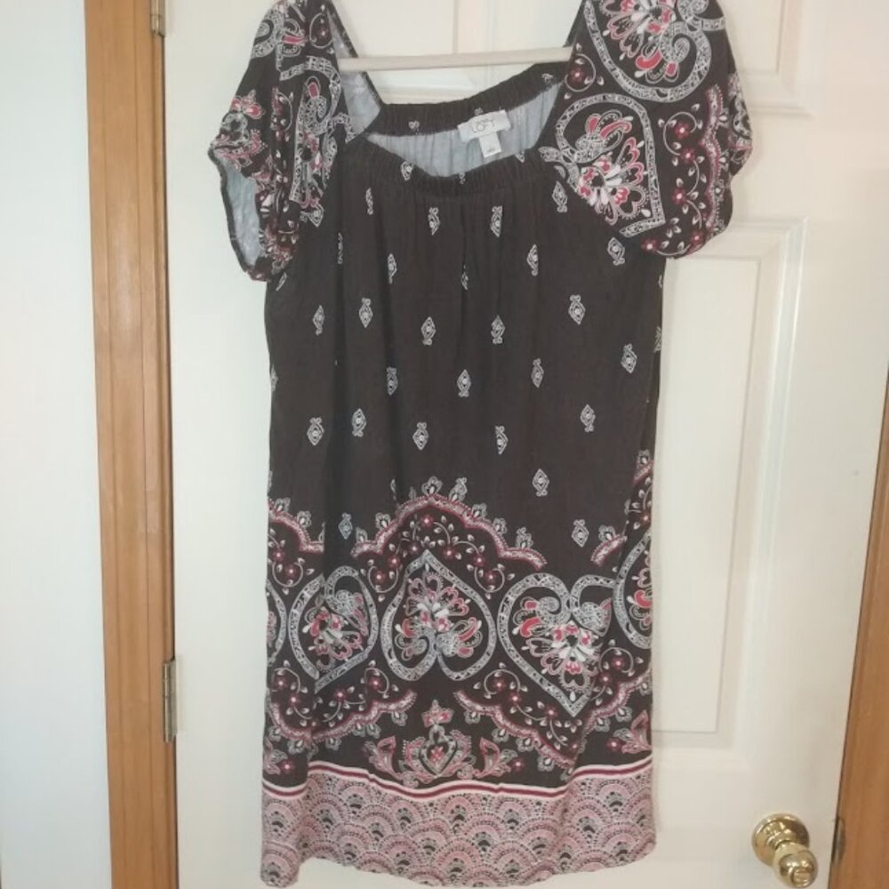 Ann Taylor LOFT: Brown/red, short sleeve dress. Size Large.